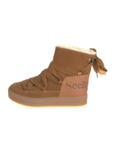 Pre-owned See By Chloé Suede Whipstitch Trim Boots In Brown