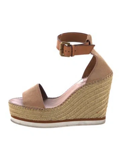 Pre-owned See By Chloé Suede Whipstitch Trim Espadrilles In Neutral