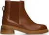 See By Chloé Bonni Flat Chelsea Boot Brown Size 9.5 82% Calf-skin Leather, 18% Synthetic Fibers In 533 Tan/elastic