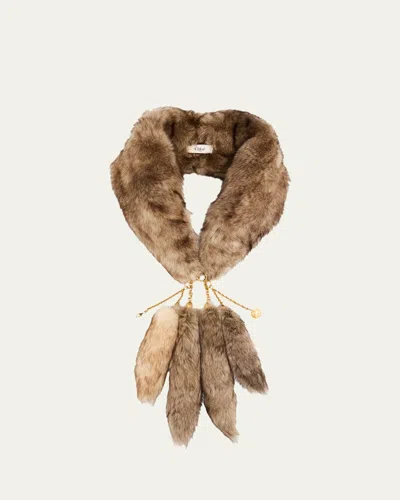 See By Chloé The Treasure Tails Shearling Scarf In Silver