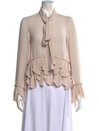 Pre-owned See By Chloé Tie Neck Long Sleeve Blouse In Neutrals