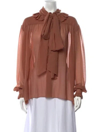 Pre-owned See By Chloé Tie Neck Long Sleeve Blouse In Neutrals