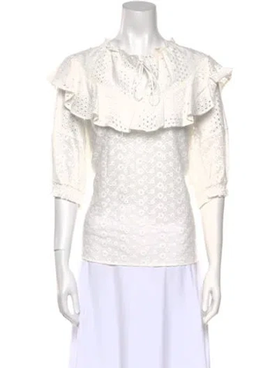 Pre-owned See By Chloé Tie Neck Short Sleeve Top W/ Tags In White