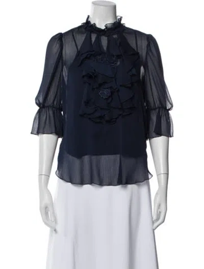 Pre-owned See By Chloé Tie Neck Three-quarter Sleeve Blouse In Blue