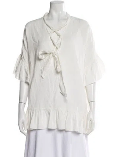 Pre-owned See By Chloé Tie Neck Three-quarter Sleeve Blouse In Neutral