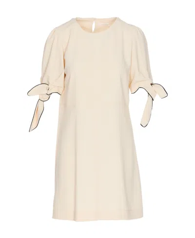 See By Chloé Tied-cuffs Midi Cotton Dress In White