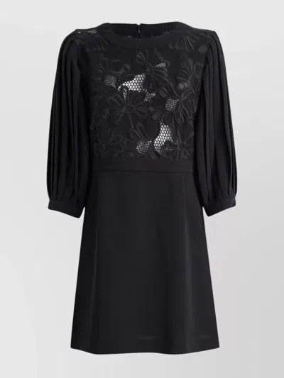 SEE BY CHLOÉ TRAPEZOID DRESS WITH FLORAL LACE OVERLAY