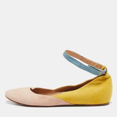 Pre-owned See By Chloé Tricolor Suede Ankle Strap Ballet Flats Size 37 In Multicolor