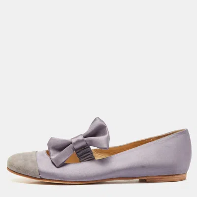 Pre-owned See By Chloé Two Tone Satin And Suede Bow Ballet Flats Size 37 In Grey