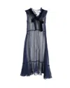 See By Chloé Velvet Trimmed Ruffled Chiffon Dress In Navy Blue Polyester In Blue