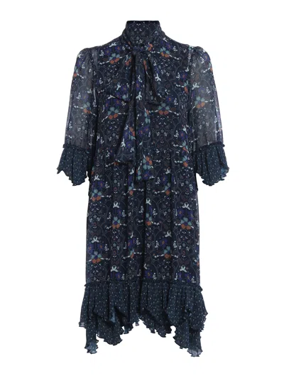 See By Chloé Russian Folk Print Flounced Dress In Azul