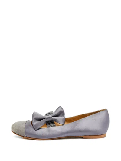 Pre-owned See By Chloé Vintage Bow-detail Ballet Flats In Gray