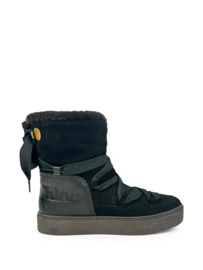 Pre-owned See By Chloé Vintage Charlee Shearling-lined Snow Boots In Black
