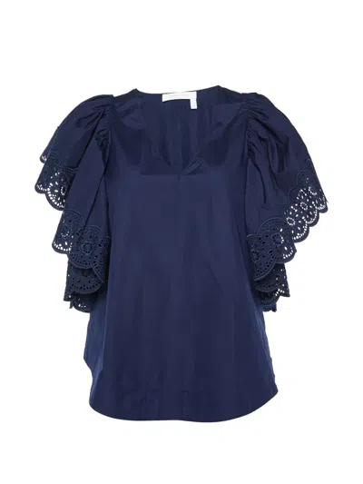 Pre-owned See By Chloé Vintage Flared-sleeve Blouse In Blue