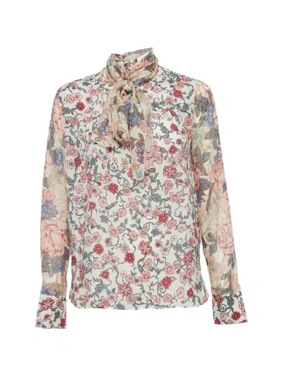 Pre-owned See By Chloé Vintage Floral-print Neck-tie Blouse In Neutral