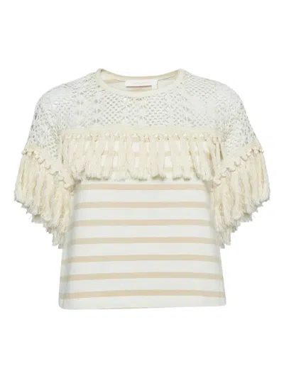 Pre-owned See By Chloé Vintage Fringed T-shirt In White