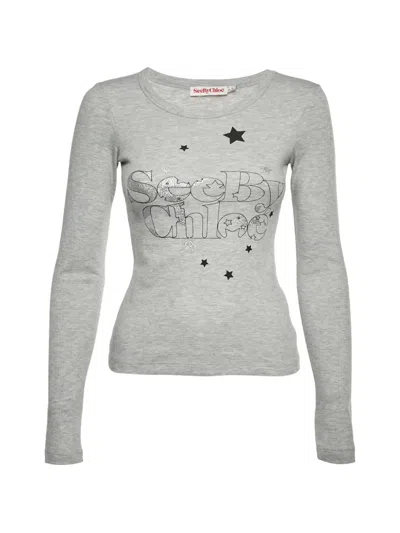 Pre-owned See By Chloé Vintage Logo-print Long-sleeve T-shirt In Gray