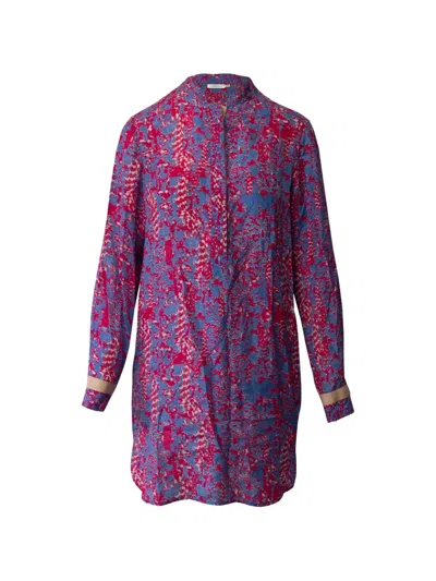 Pre-owned See By Chloé Vintage Printed Silk Shirt Dress In Red