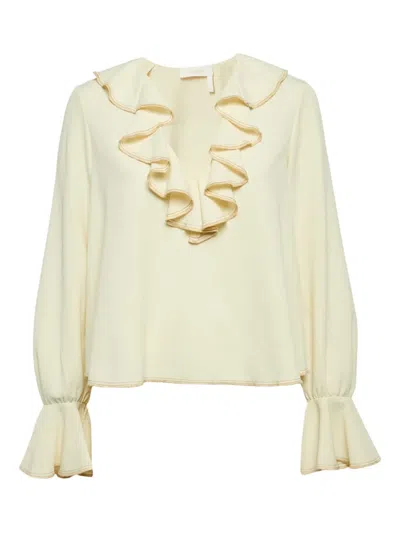 Pre-owned See By Chloé Vintage Ruffled Flared-sleeve Blouse In Neutral