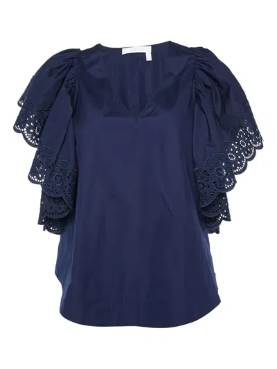 Pre-owned See By Chloé Vintage Scallop-trim Top In Blue