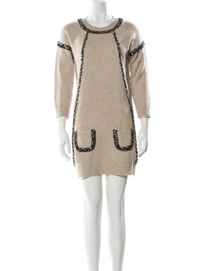 Pre-owned See By Chloé Virgin Wool Mini Dress In Neutral