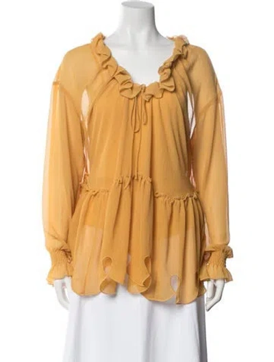 Pre-owned See By Chloé V-neck Long Sleeve Blouse W/ Tags In Yellow