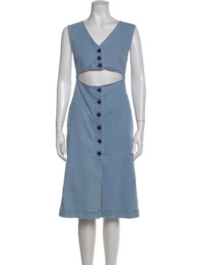 Pre-owned See By Chloé V-neck Midi Length Dress In Blue