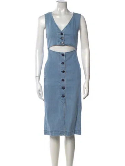 Pre-owned See By Chloé V-neck Midi Length Dress In Blue