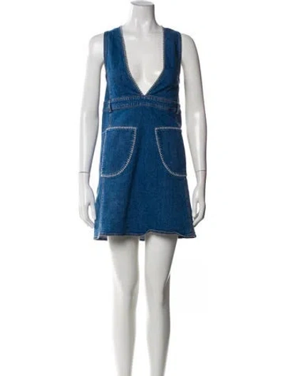 Pre-owned See By Chloé V-neck Mini Dress In Blue