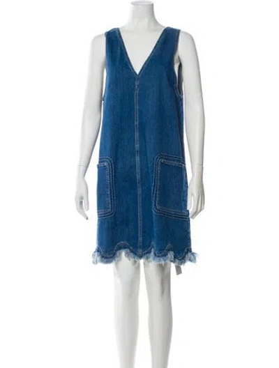 Pre-owned See By Chloé V-neck Mini Dress In Blue