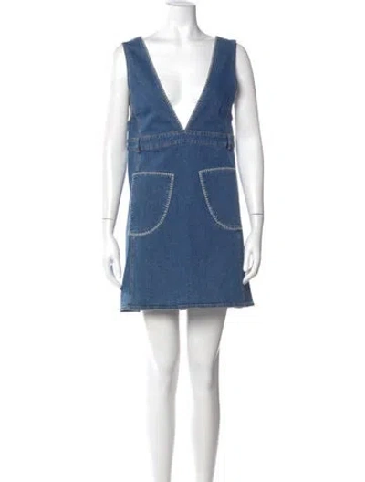Pre-owned See By Chloé V-neck Mini Dress In Blue
