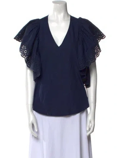 Pre-owned See By Chloé V-neck Short Sleeve Blouse In Blue