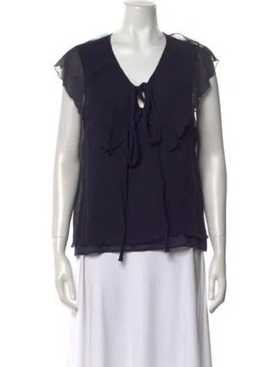 Pre-owned See By Chloé V-neck Short Sleeve Blouse In Blue