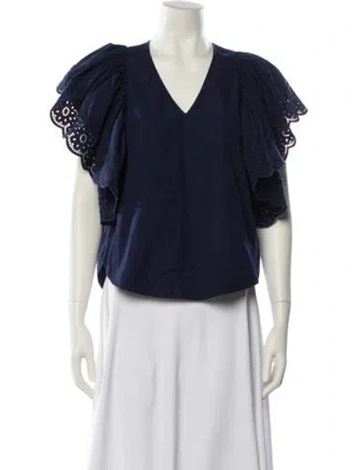 Pre-owned See By Chloé V-neck Short Sleeve Blouse In Blue