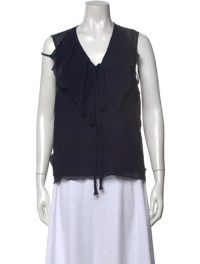 Pre-owned See By Chloé V-neck Short Sleeve Blouse In Blue