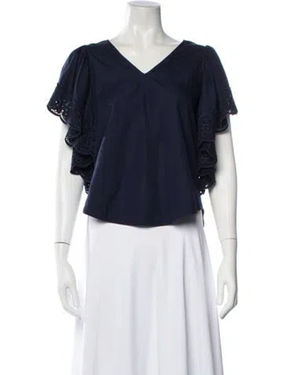 Pre-owned See By Chloé V-neck Short Sleeve Top In Black