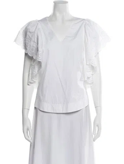 Pre-owned See By Chloé V-neck Short Sleeve Top In White
