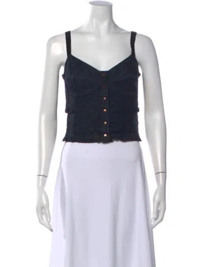 Pre-owned See By Chloé V-neck Sleeveless Crop Top In Blue/white