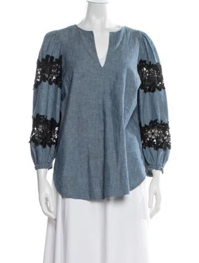 Pre-owned See By Chloé V-neck Three-quarter Sleeve Blouse In Blue