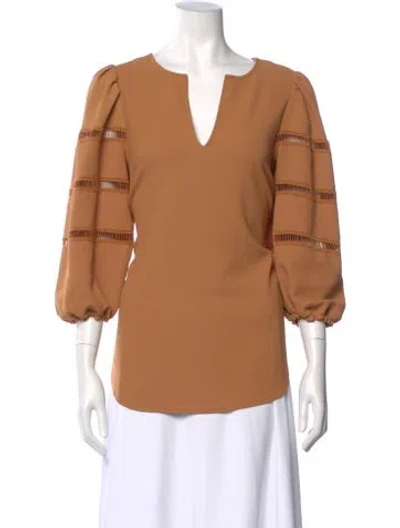 Pre-owned See By Chloé V-neck Three-quarter Sleeve Blouse In Gold