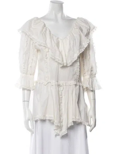Pre-owned See By Chloé V-neck Three-quarter Sleeve Blouse In Neutrals