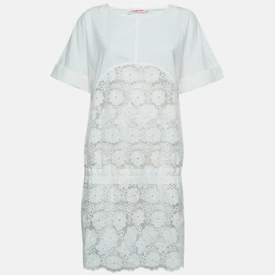 Pre-owned See By Chloé White Floral Embroidered Cotton And Nylon Sheer Short Dress M