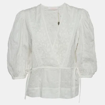 Pre-owned See By Chloé White Swiss Dot Cotton Plunge Neck Top M