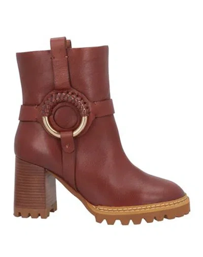 See By Chloé Woman Ankle Boots Brick Size 8 Calfskin In Red