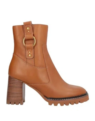 See By Chloé Woman Ankle Boots Camel Size 7 Soft Leather In Beige