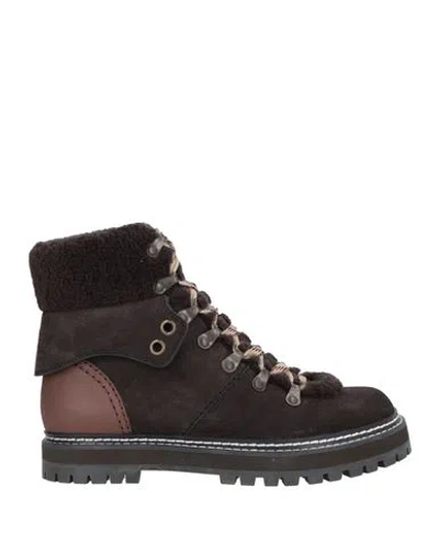See By Chloé Woman Ankle Boots Dark Brown Size 9 Calfskin, Shearling