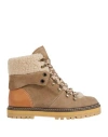 See By Chloé Woman Ankle Boots Khaki Size 8 Calfskin, Shearling In Neutral
