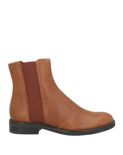 See By Chloé Woman Ankle Boots Tan Size 7 Soft Leather, Textile Fibers In Brown
