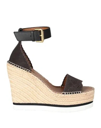 See By Chloé Woman Espadrilles Dark Brown Size 8 Soft Leather