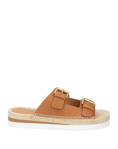 See By Chloé Woman Espadrilles Tan Size 12 Calfskin In Brown